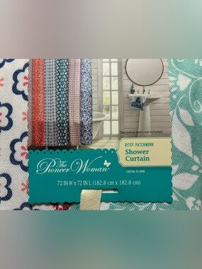 The Pioneer Woman Floral Patchwork Shower Curtain in Teal, Blue & Pink